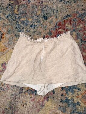 Women’s Cream Lounge Shorts with Lace Trim